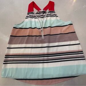 NWT THML Striped Sleeveless Top, Zipper Front- Multicolor, Large